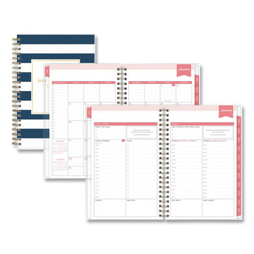 Blue Sky® Day Designer Navy Stripe Daily-monthly Planner, Navy Stripe Artwork, 8 X 5, Navy-white Cover, 12-month (jan To Dec): 2022 freeshipping - TVN Wholesale